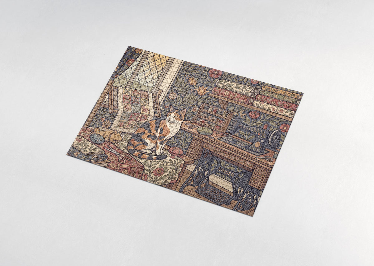 Calico Cat In the Quilting Room jigsaw puzzle - assembled puzzle