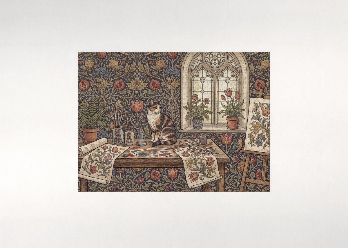 Calico Cat In the Watercolor Studio jigsaw puzzle - flat puzzle