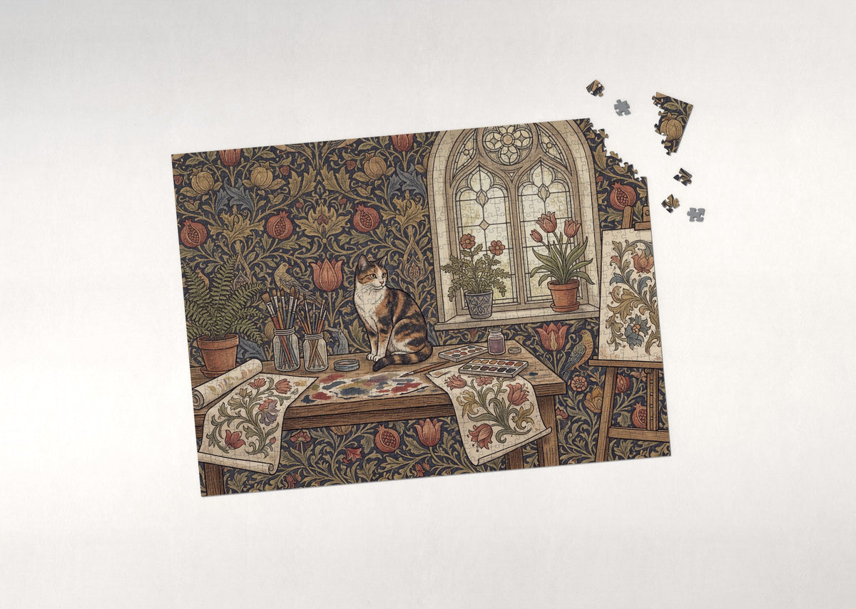 Calico Cat In the Watercolor Studio jigsaw puzzle - puzzle with loose pieces