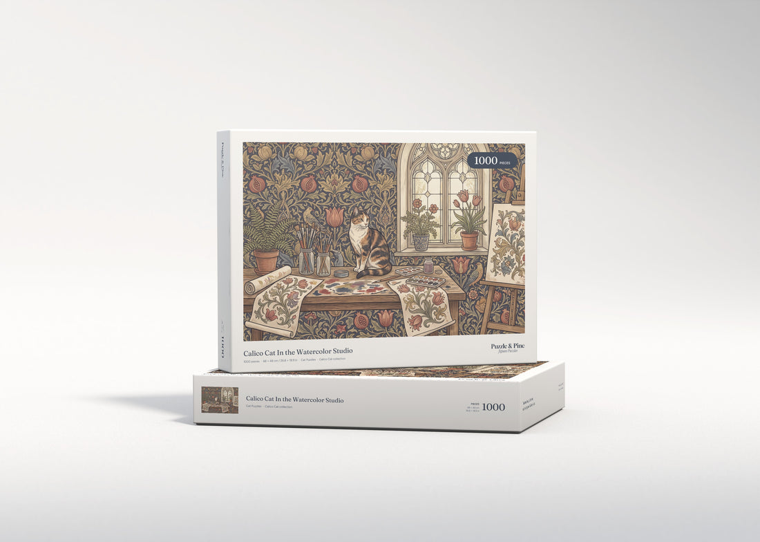 Calico Cat In the Watercolor Studio jigsaw puzzle - gift box
