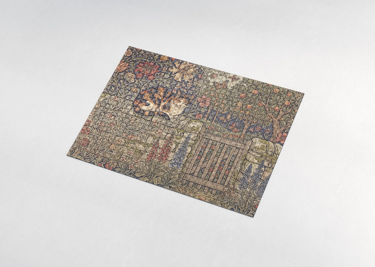 Calico Cat On the Garden Stone Wall jigsaw puzzle - assembled puzzle