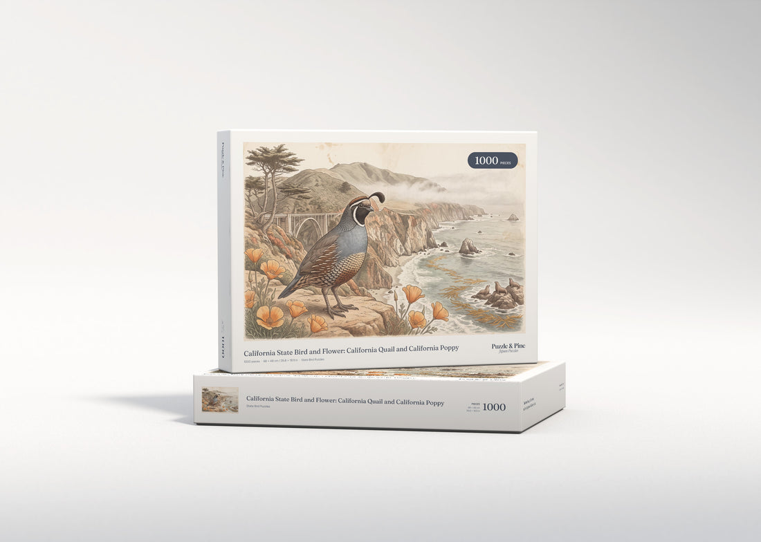 California State Bird and Flower: California Quail and California Poppy jigsaw puzzle - gift box