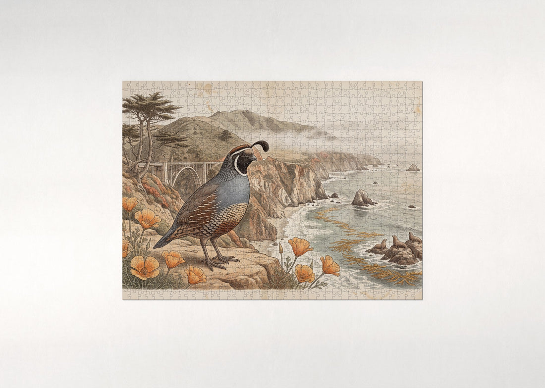 California State Bird and Flower: California Quail and California Poppy jigsaw puzzle - gift box