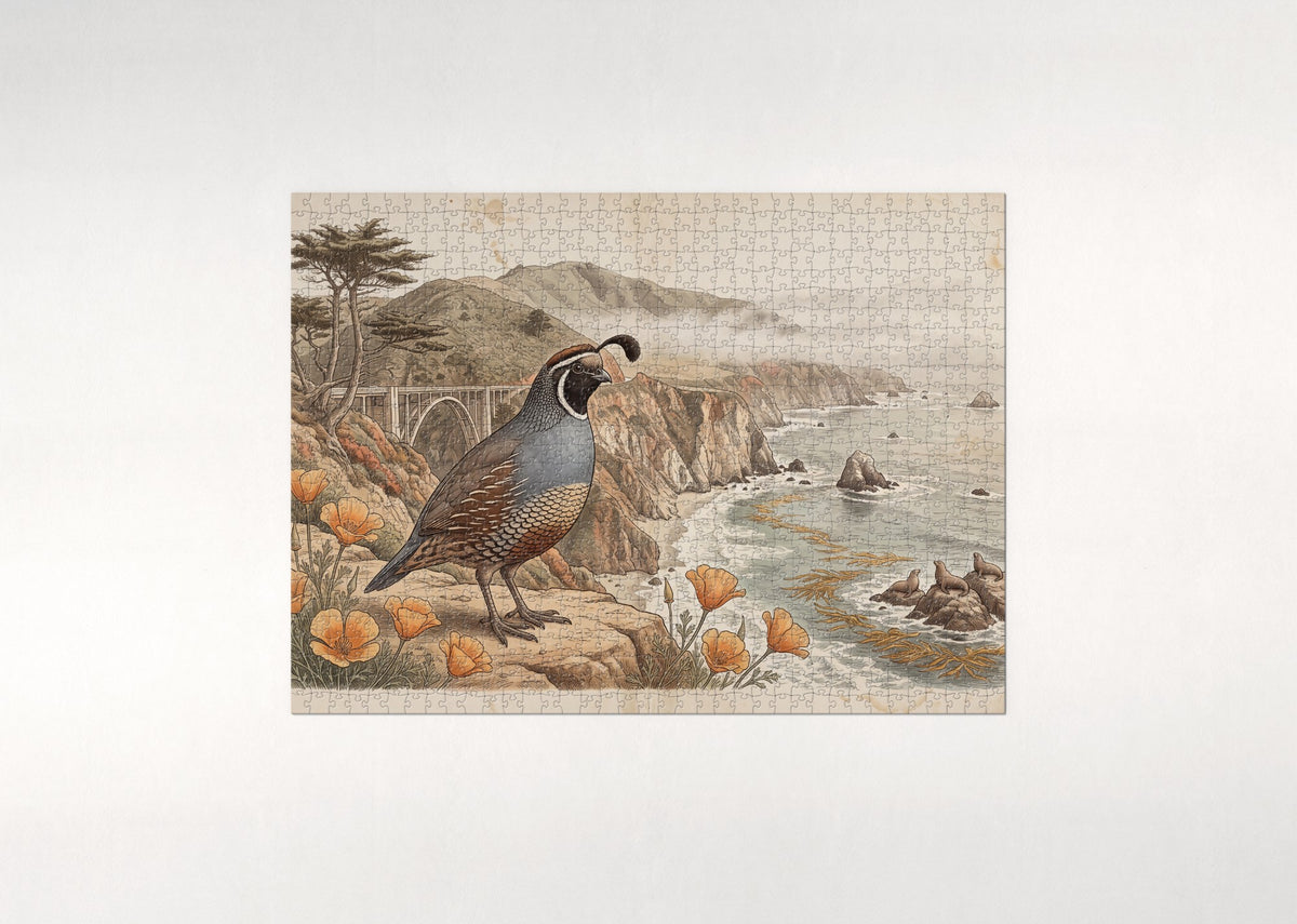 California State Bird and Flower: California Quail and California Poppy jigsaw puzzle - flat puzzle
