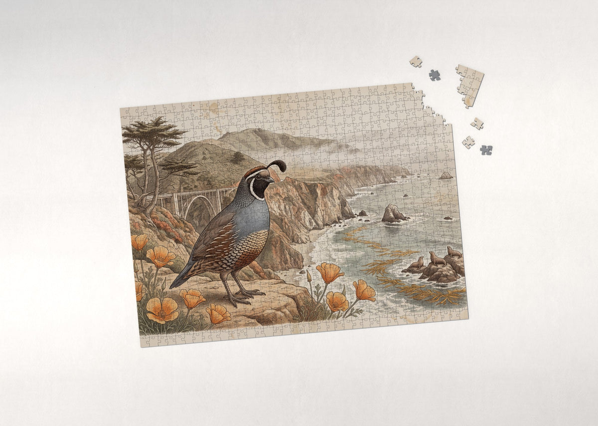 California State Bird and Flower: California Quail and California Poppy jigsaw puzzle - puzzle with loose pieces