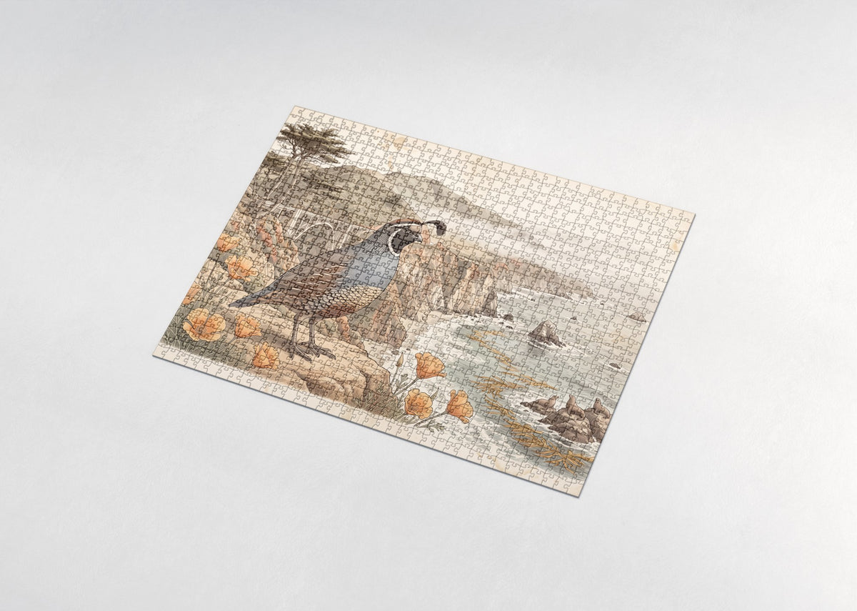 California State Bird and Flower: California Quail and California Poppy jigsaw puzzle - assembled puzzle
