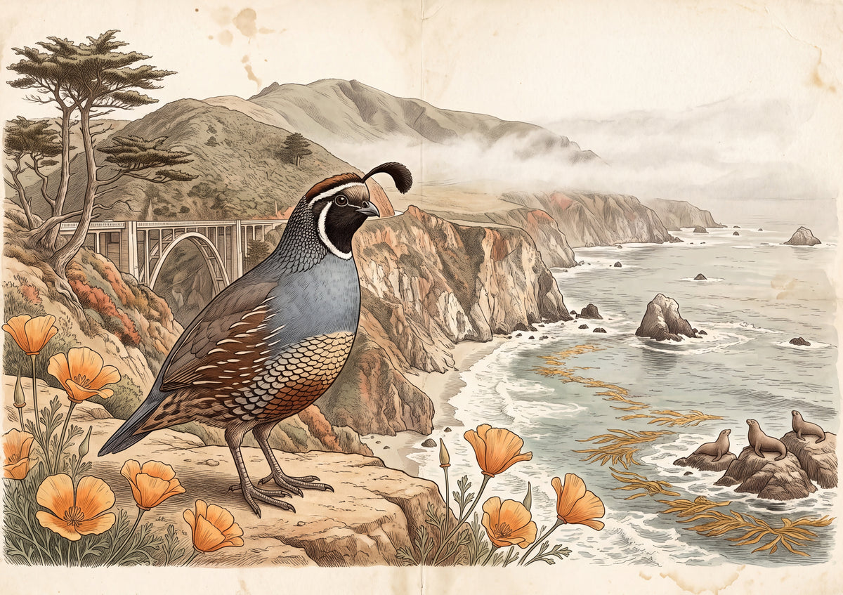 California State Bird and Flower: California Quail and California Poppy jigsaw puzzle