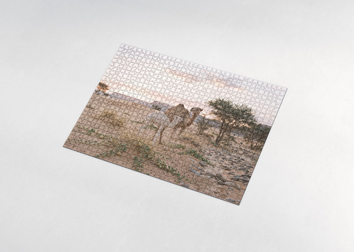Camel and Calf in the Desert Morning jigsaw puzzle - assembled puzzle