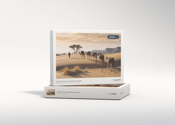Camel Caravan at the Desert Sunset jigsaw puzzle - gift box