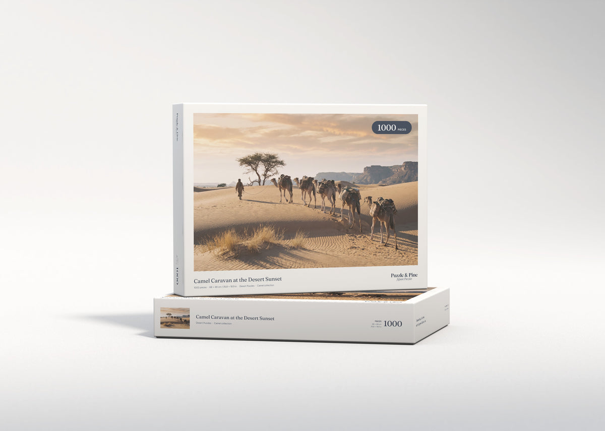 Camel Caravan at the Desert Sunset jigsaw puzzle - gift box
