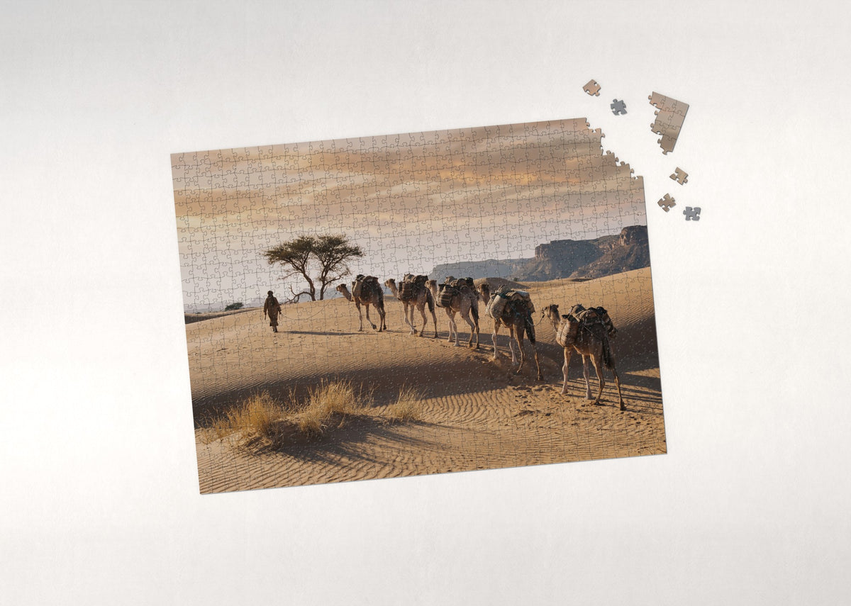 Camel Caravan at the Desert Sunset jigsaw puzzle - puzzle with loose pieces