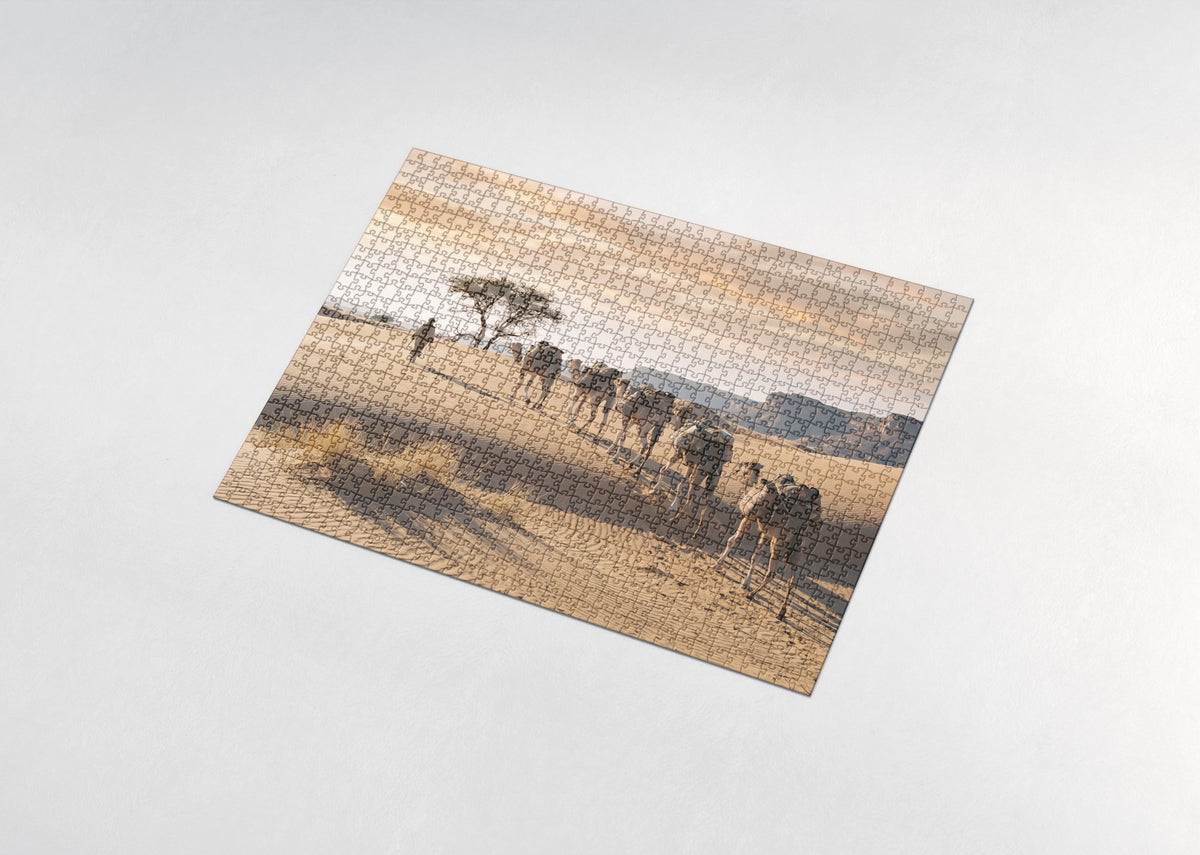 Camel Caravan at the Desert Sunset jigsaw puzzle - assembled puzzle