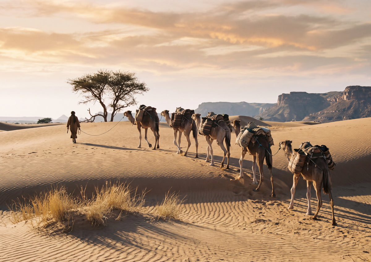 Camel Caravan at the Desert Sunset jigsaw puzzle
