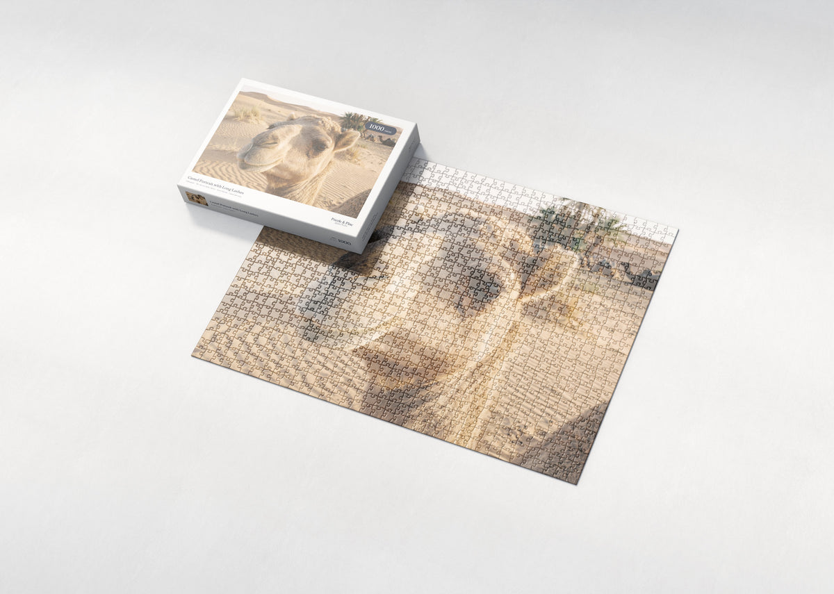 Camel Portrait with Long Lashes jigsaw puzzle - box and puzzle