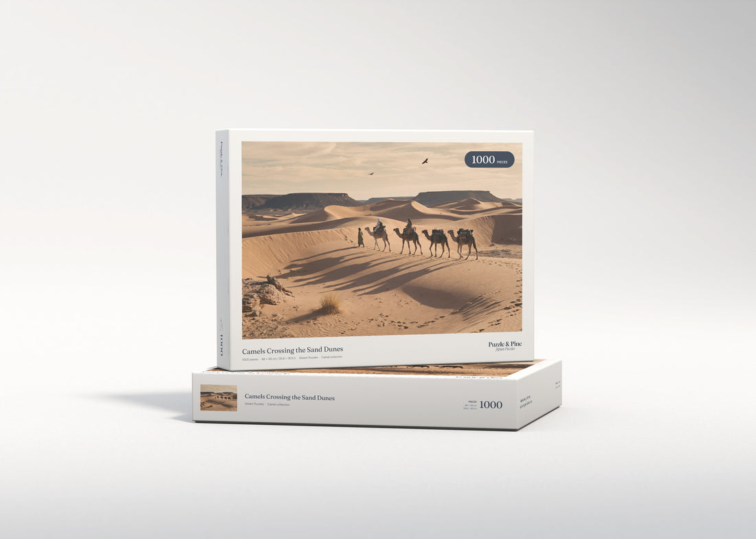 Camels Crossing the Sand Dunes jigsaw puzzle - gift box