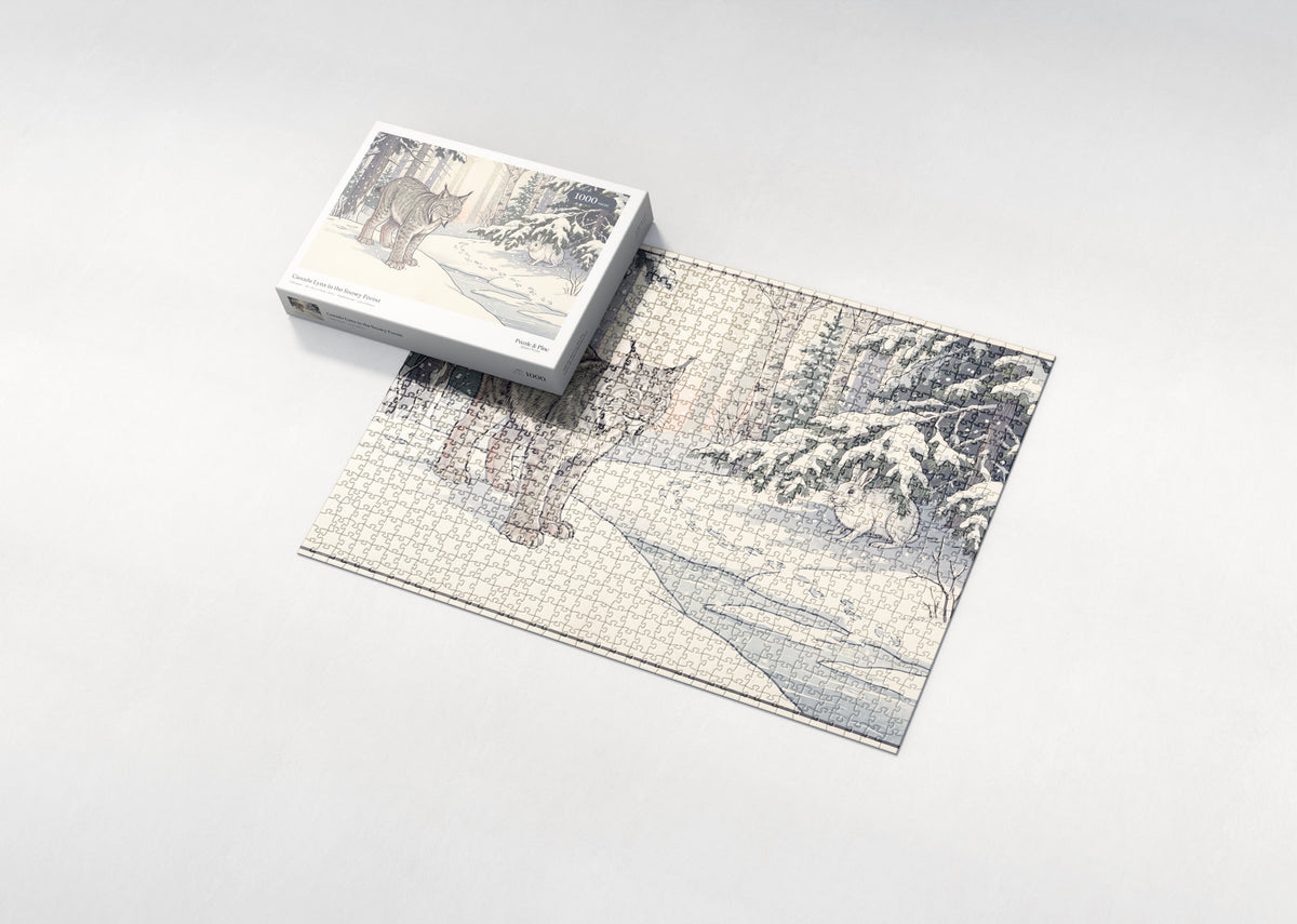 Canada Lynx in the Snowy Forest jigsaw puzzle - box and puzzle