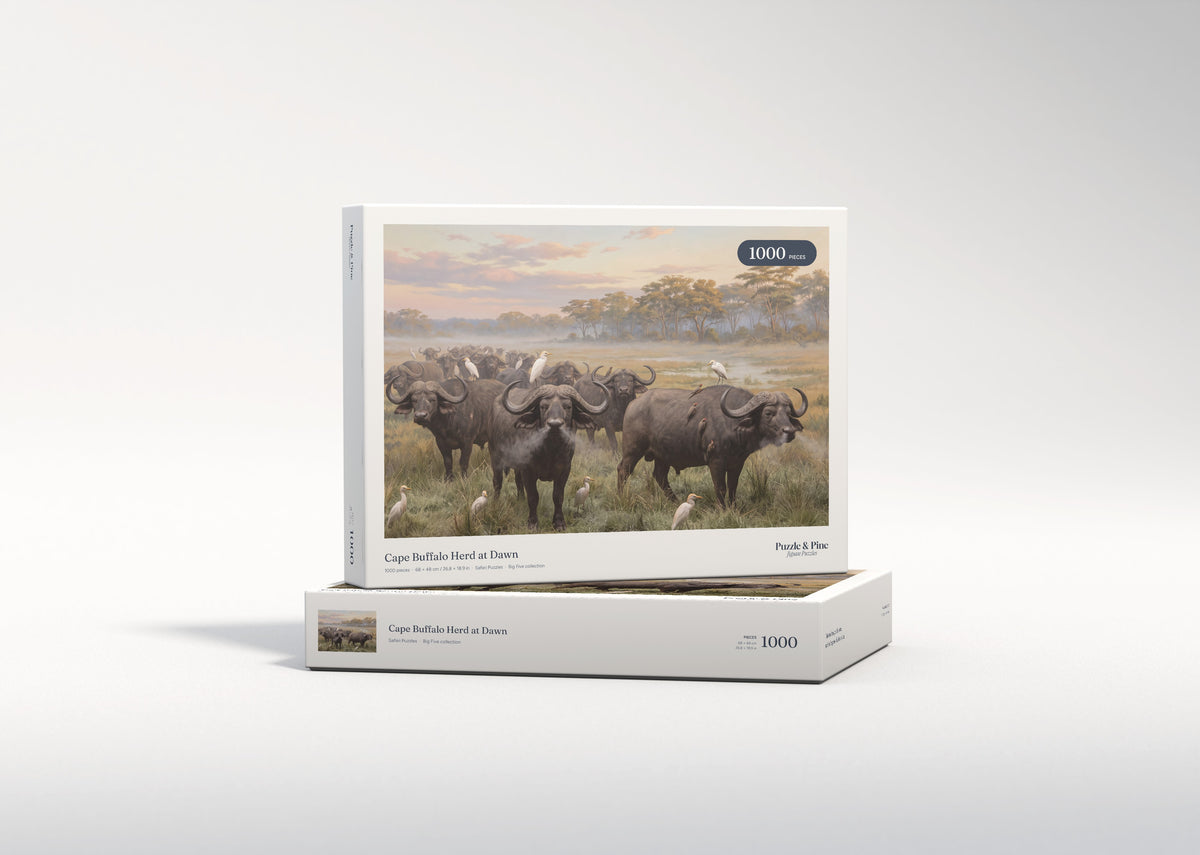 Cape Buffalo Herd at Dawn jigsaw puzzle - gift box