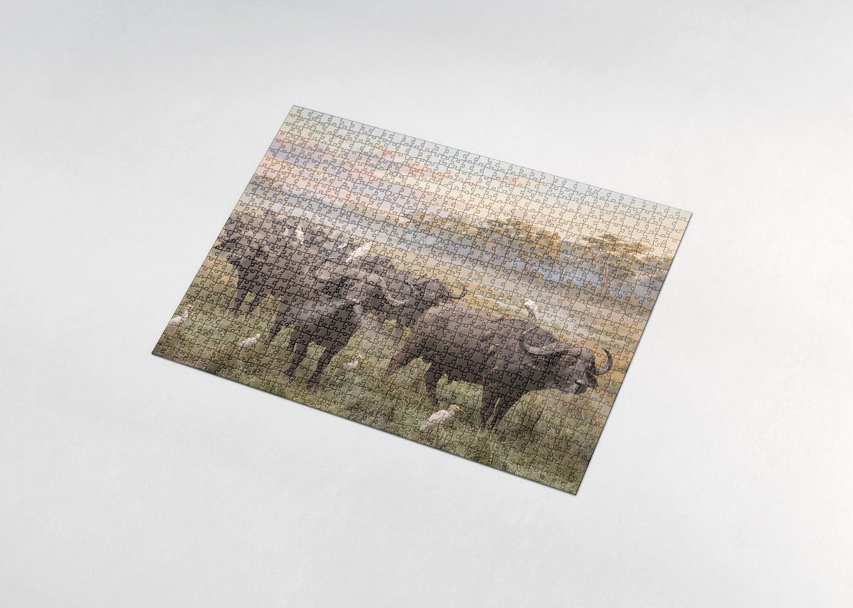 Cape Buffalo Herd at Dawn jigsaw puzzle - assembled puzzle