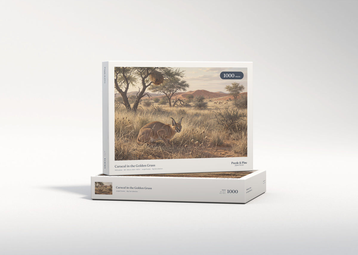 Caracal in the Golden Grass jigsaw puzzle - gift box