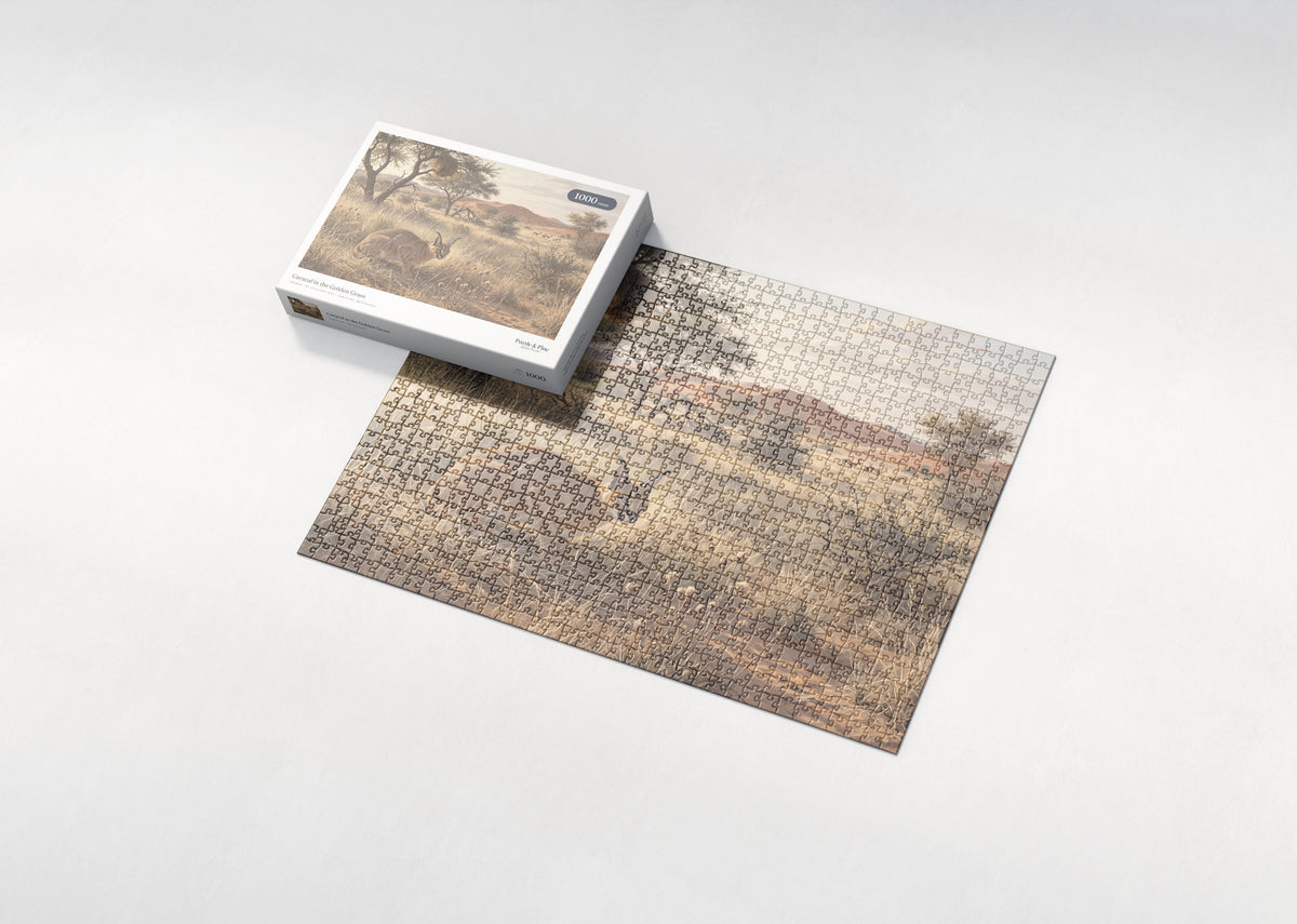 Caracal in the Golden Grass jigsaw puzzle - box and puzzle