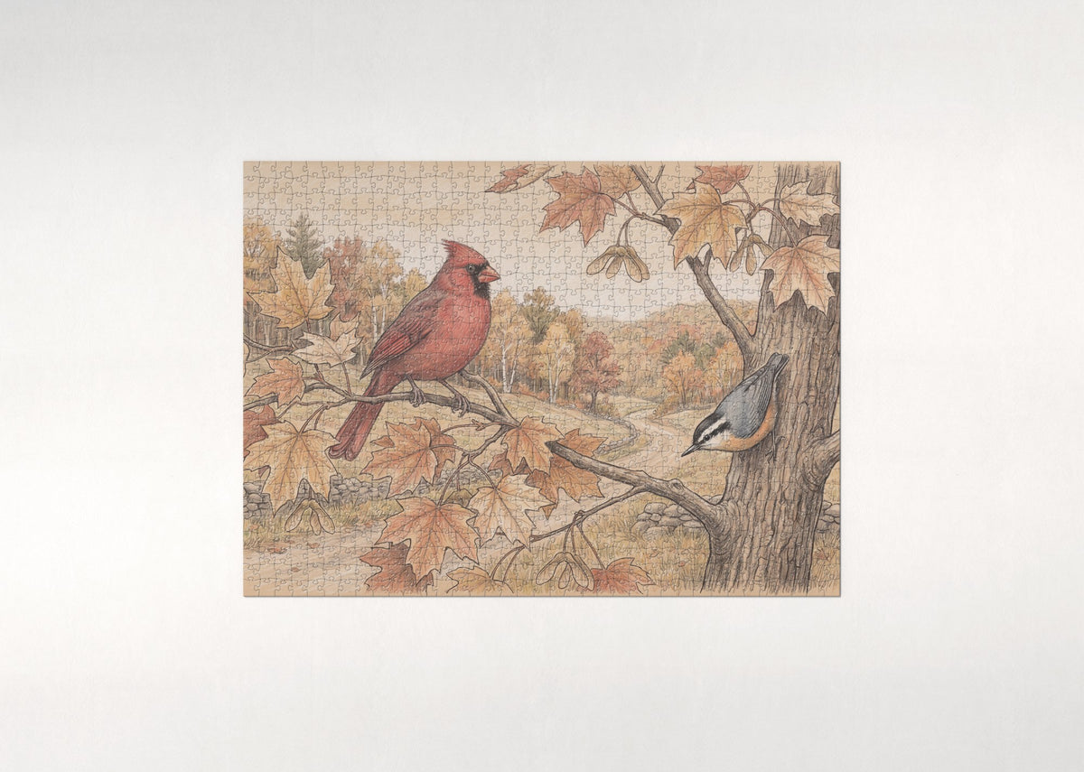Cardinal in the Autumn Maple jigsaw puzzle - flat puzzle