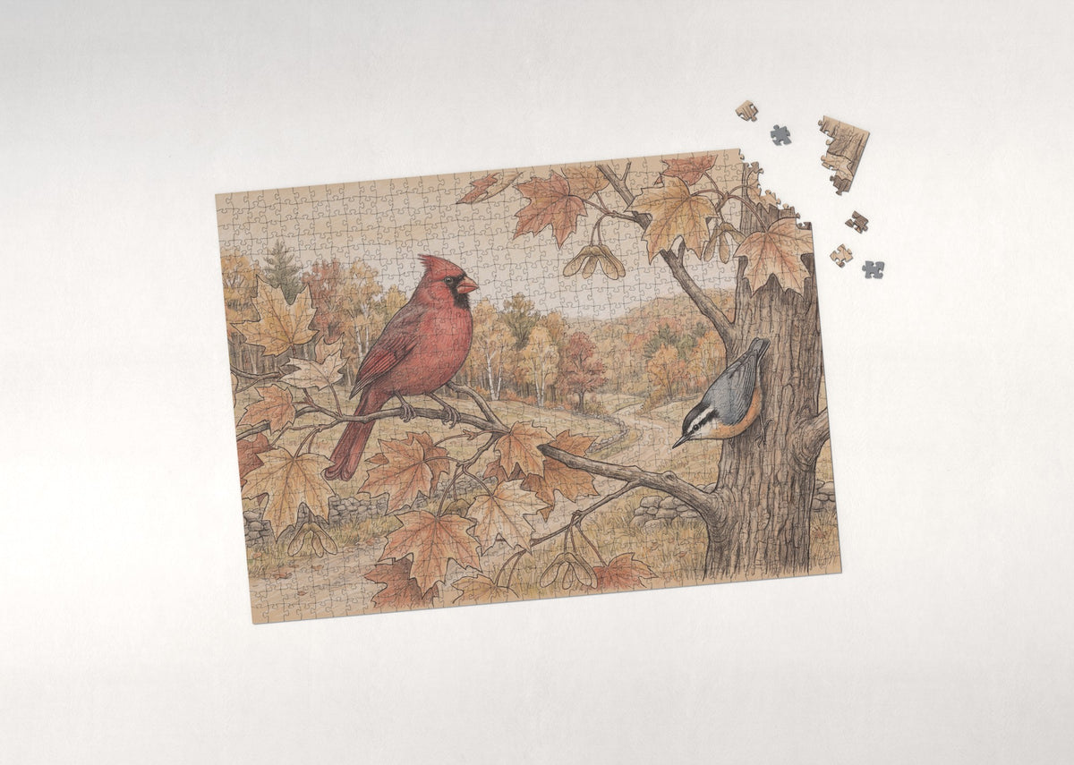 Cardinal in the Autumn Maple jigsaw puzzle - puzzle with loose pieces
