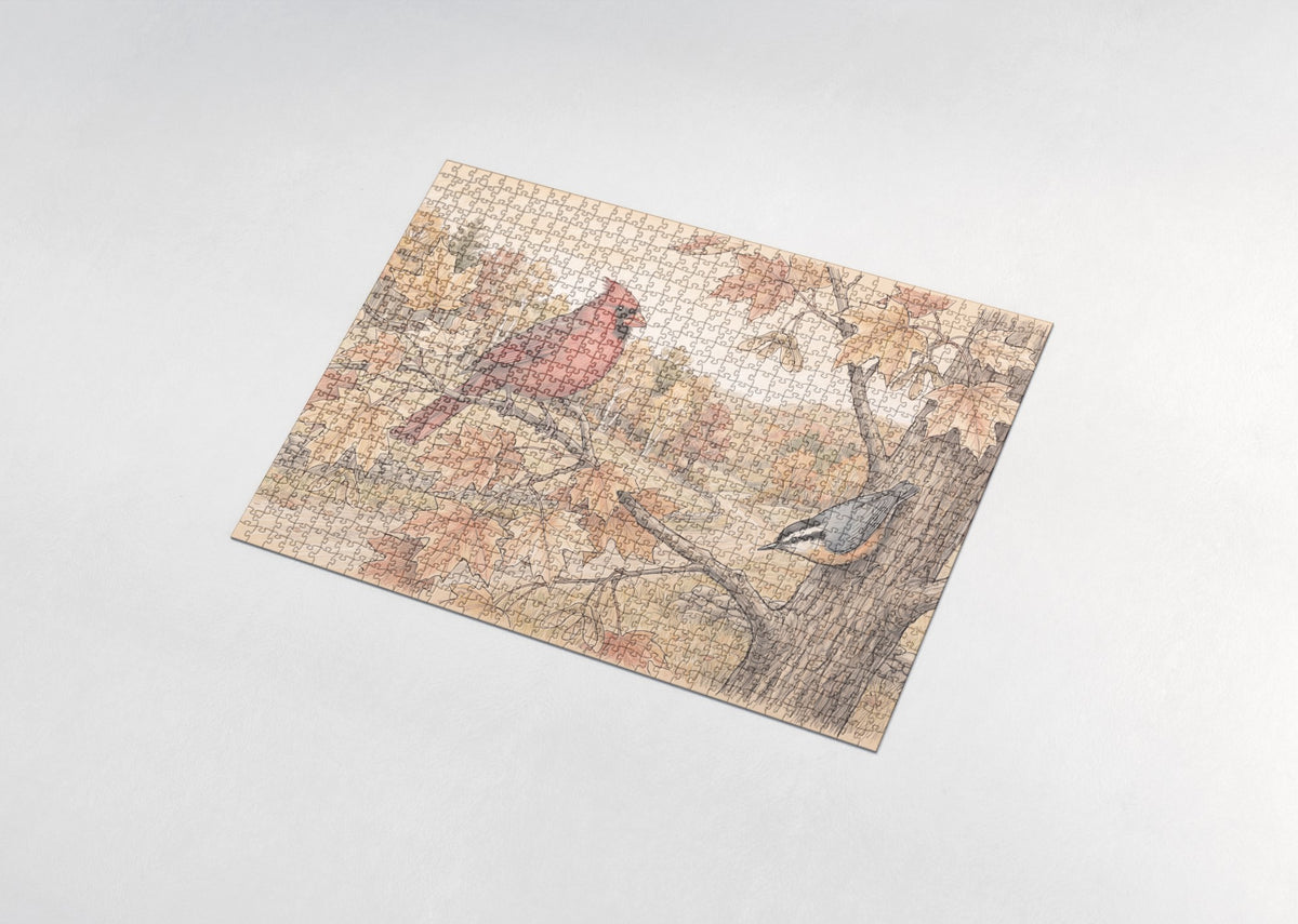 Cardinal in the Autumn Maple jigsaw puzzle - assembled puzzle