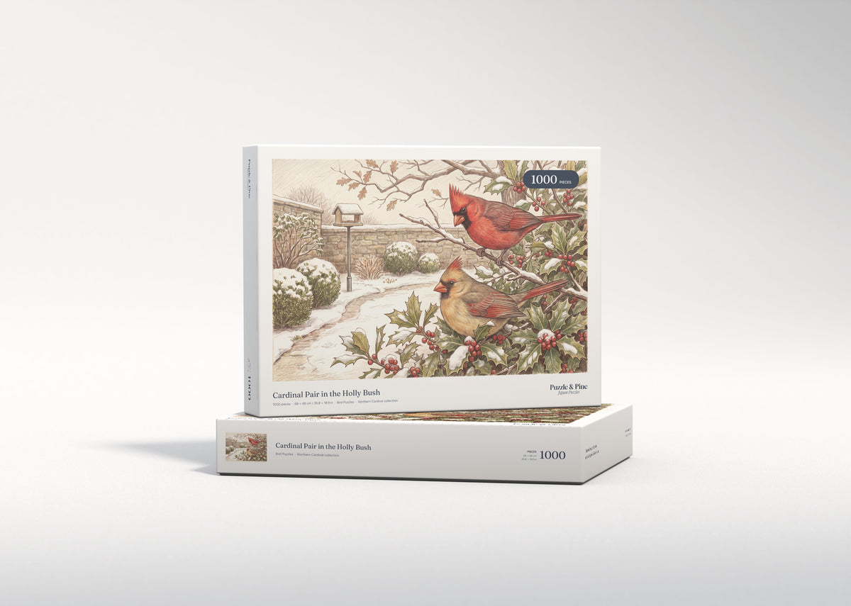 Cardinal Pair in the Holly Bush jigsaw puzzle - gift box