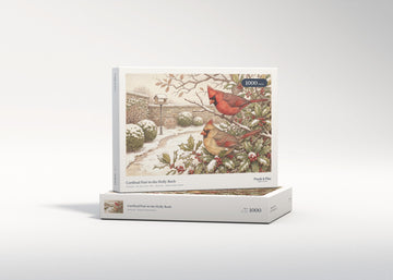 Cardinal Pair in the Holly Bush jigsaw puzzle - gift box