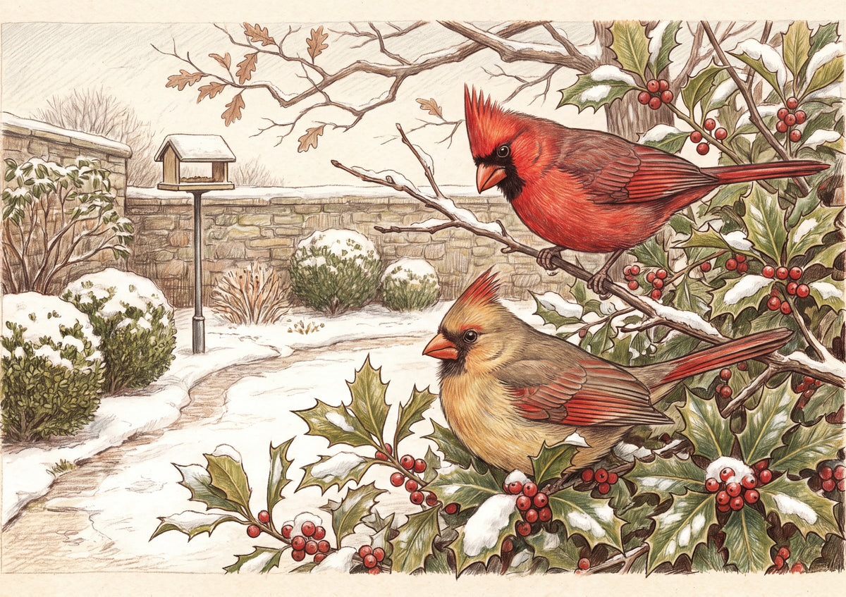 Cardinal Pair in the Holly Bush jigsaw puzzle