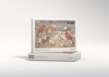 Cardinals in the Christmas Pine jigsaw puzzle - gift box