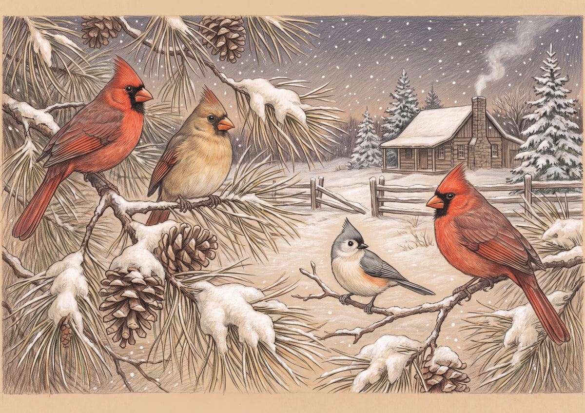 Cardinals in the Christmas Pine jigsaw puzzle