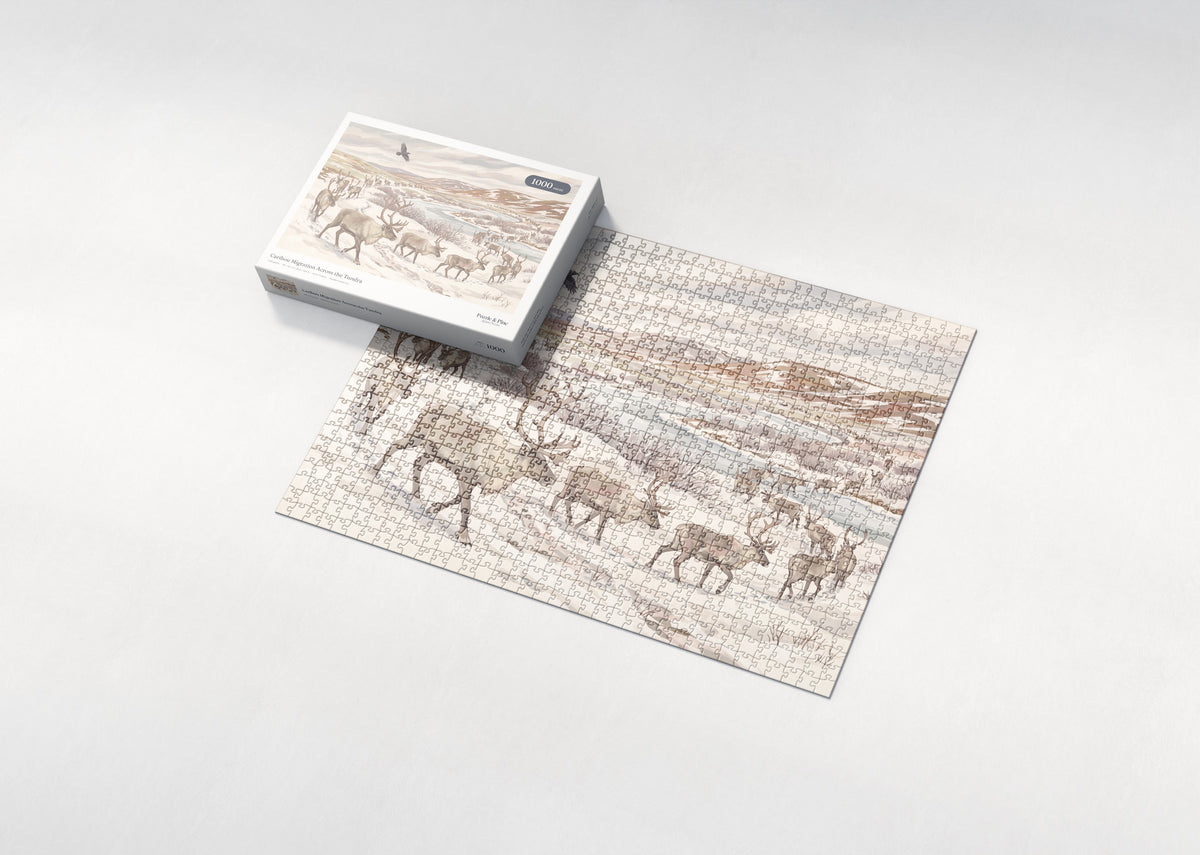 Caribou Migration Across the Tundra jigsaw puzzle - box and puzzle