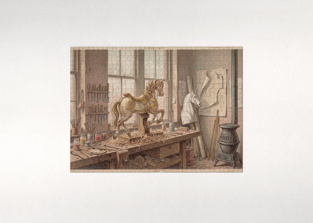 Carousel Horse in the Painter's Workshop jigsaw puzzle - gift box