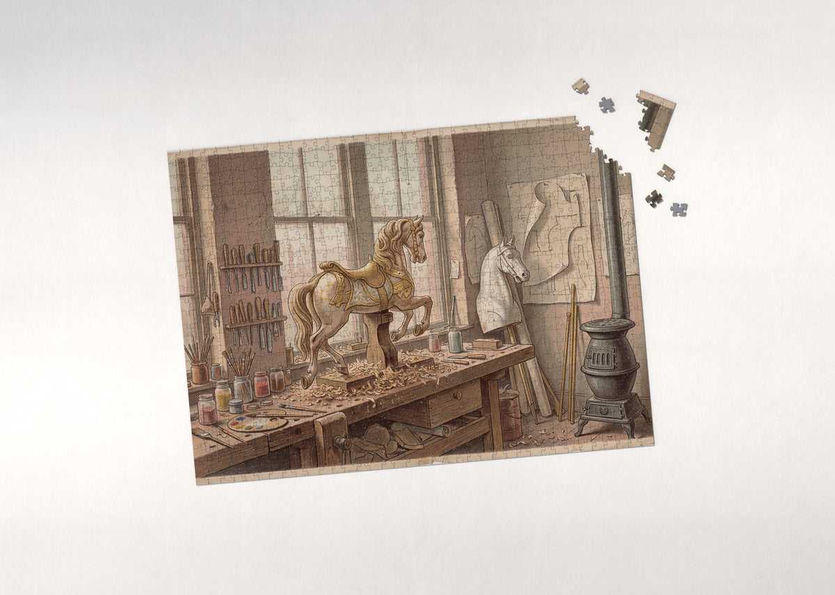 Carousel Horse in the Painter's Workshop jigsaw puzzle - puzzle with loose pieces