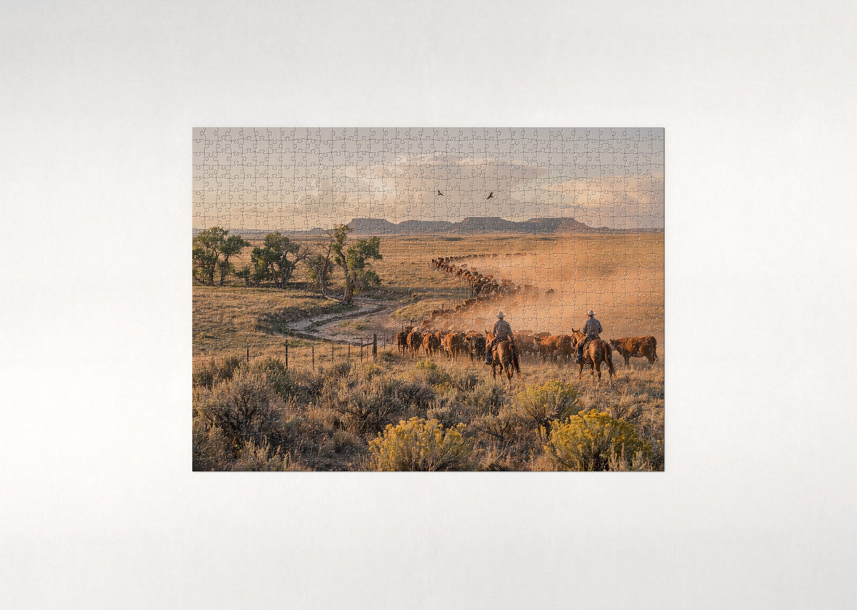 Cattle Drive Across the Prairie jigsaw puzzle - flat puzzle
