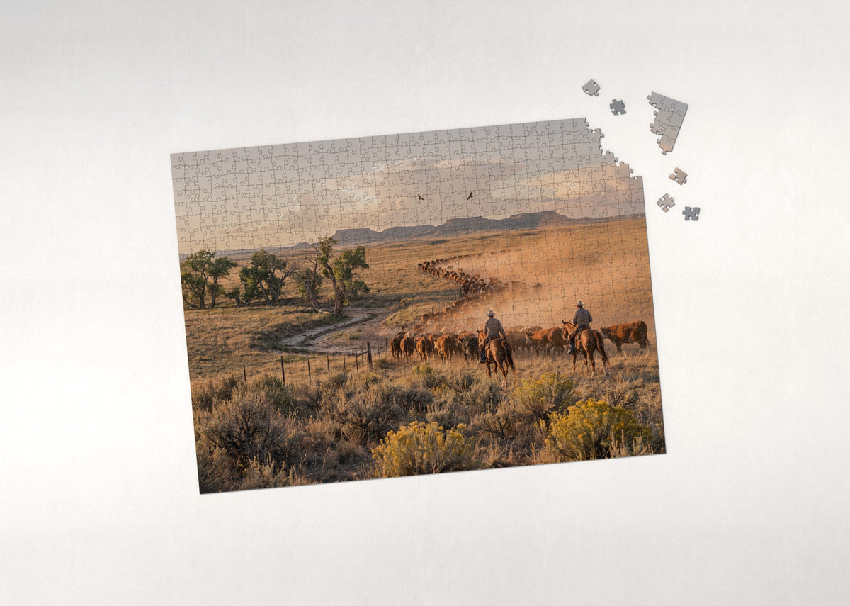 Cattle Drive Across the Prairie jigsaw puzzle - puzzle with loose pieces