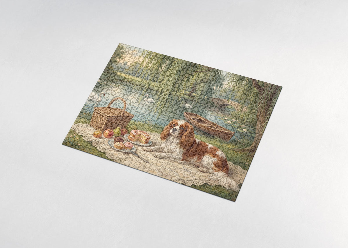 Cavalier at the Riverside Willow Picnic jigsaw puzzle - assembled puzzle