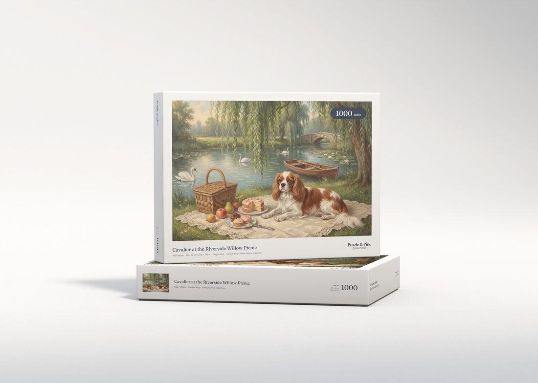 Cavalier at the Riverside Willow Picnic jigsaw puzzle - gift box
