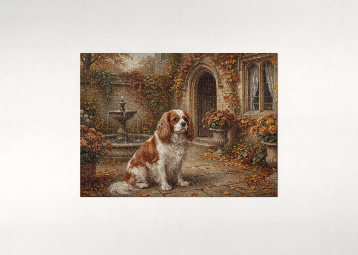 Cavalier in the Autumn Courtyard jigsaw puzzle - flat puzzle