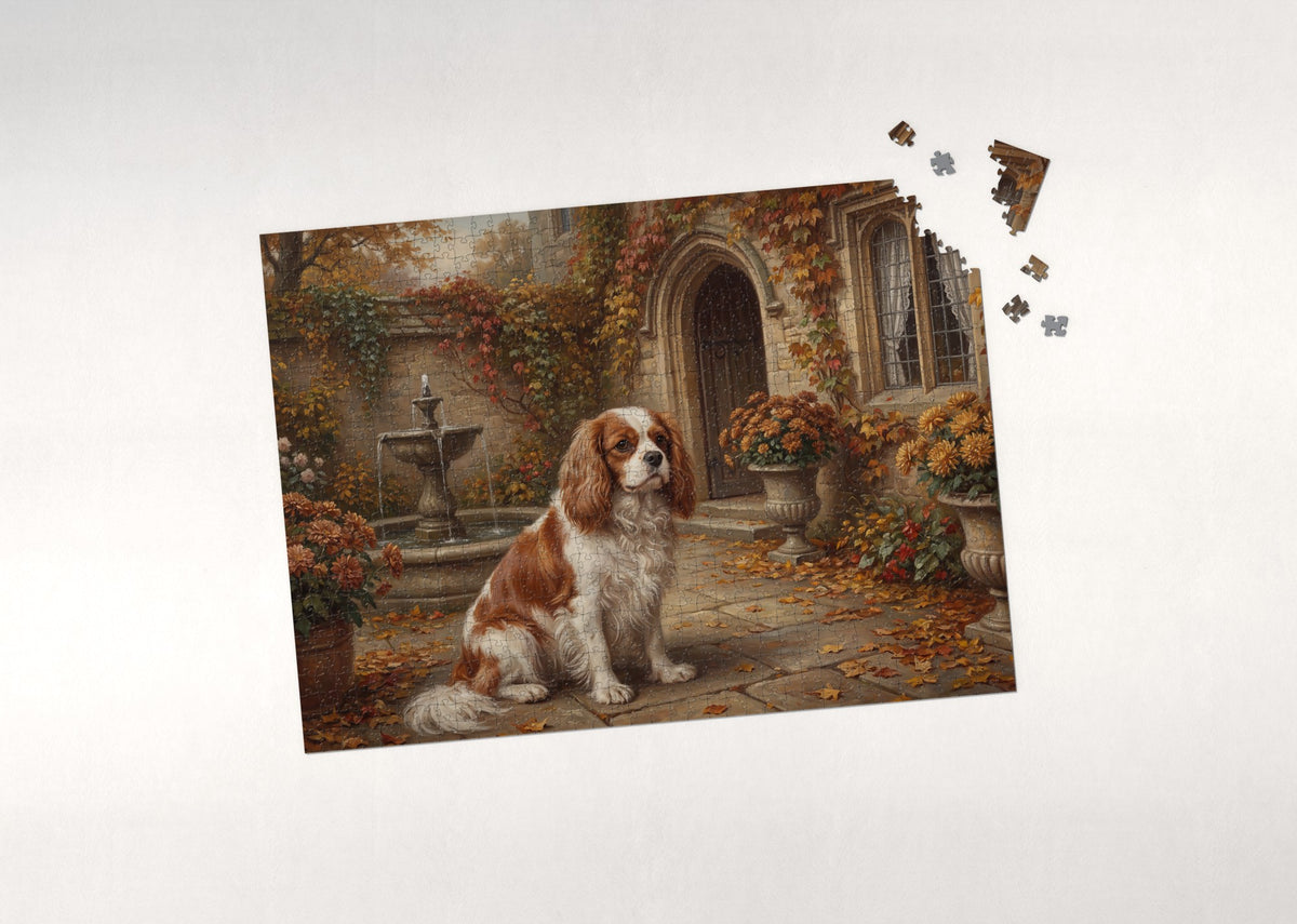 Cavalier in the Autumn Courtyard jigsaw puzzle - puzzle with loose pieces