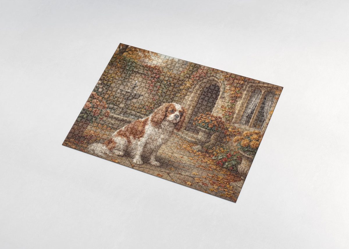 Cavalier in the Autumn Courtyard jigsaw puzzle - assembled puzzle