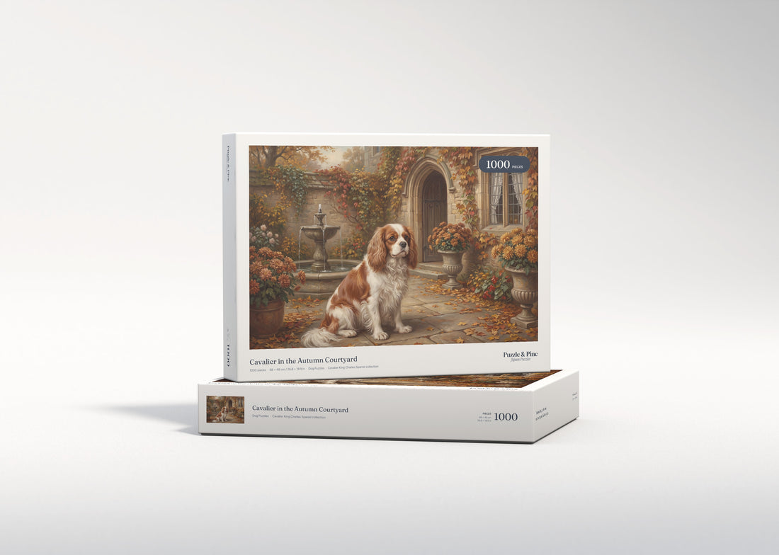 Cavalier in the Autumn Courtyard jigsaw puzzle - gift box