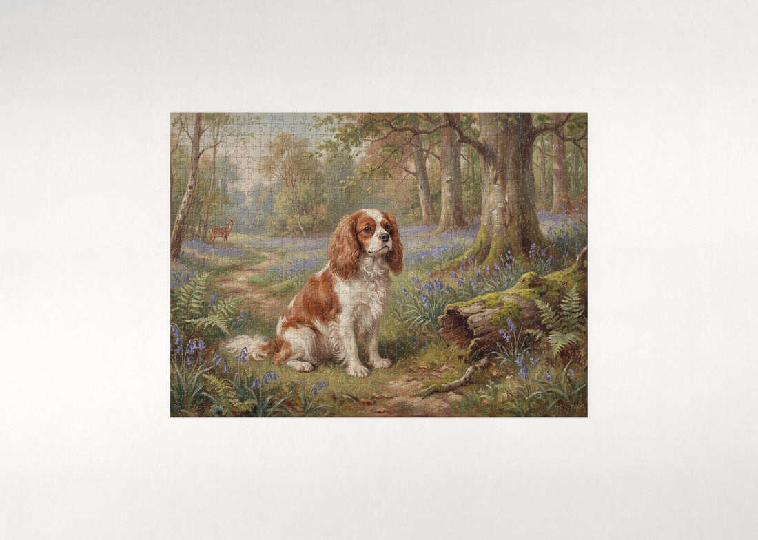 Cavalier in the Bluebell Forest jigsaw puzzle - gift box