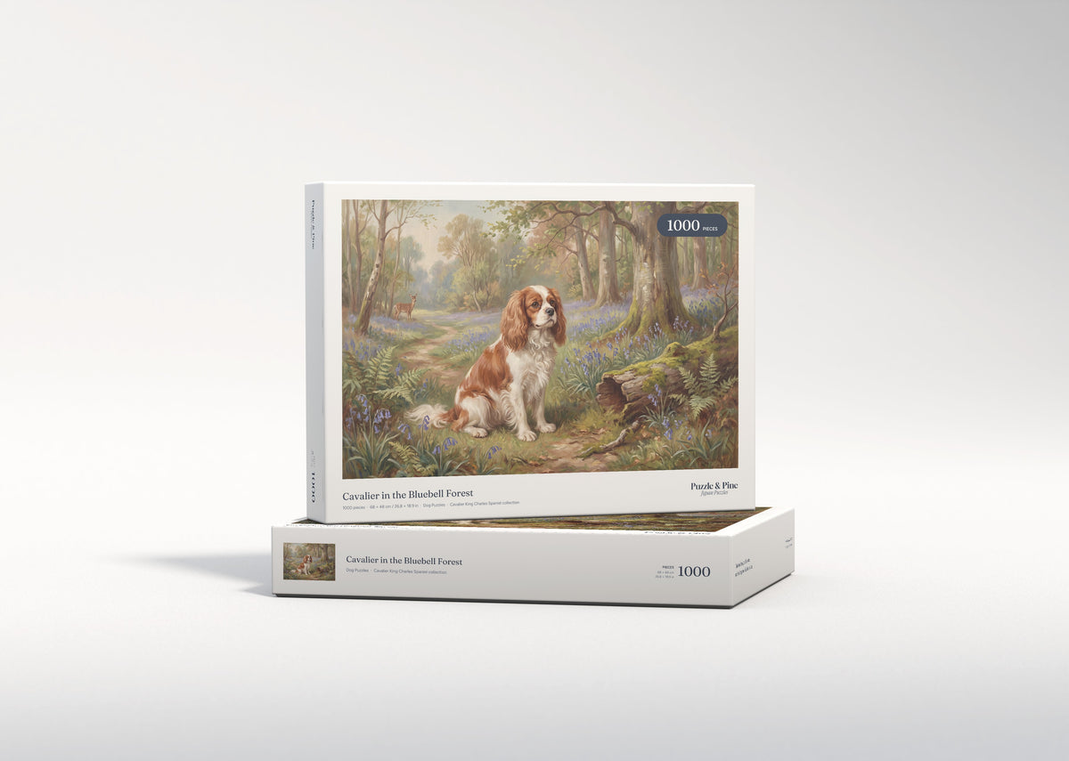 Cavalier in the Bluebell Forest jigsaw puzzle - gift box