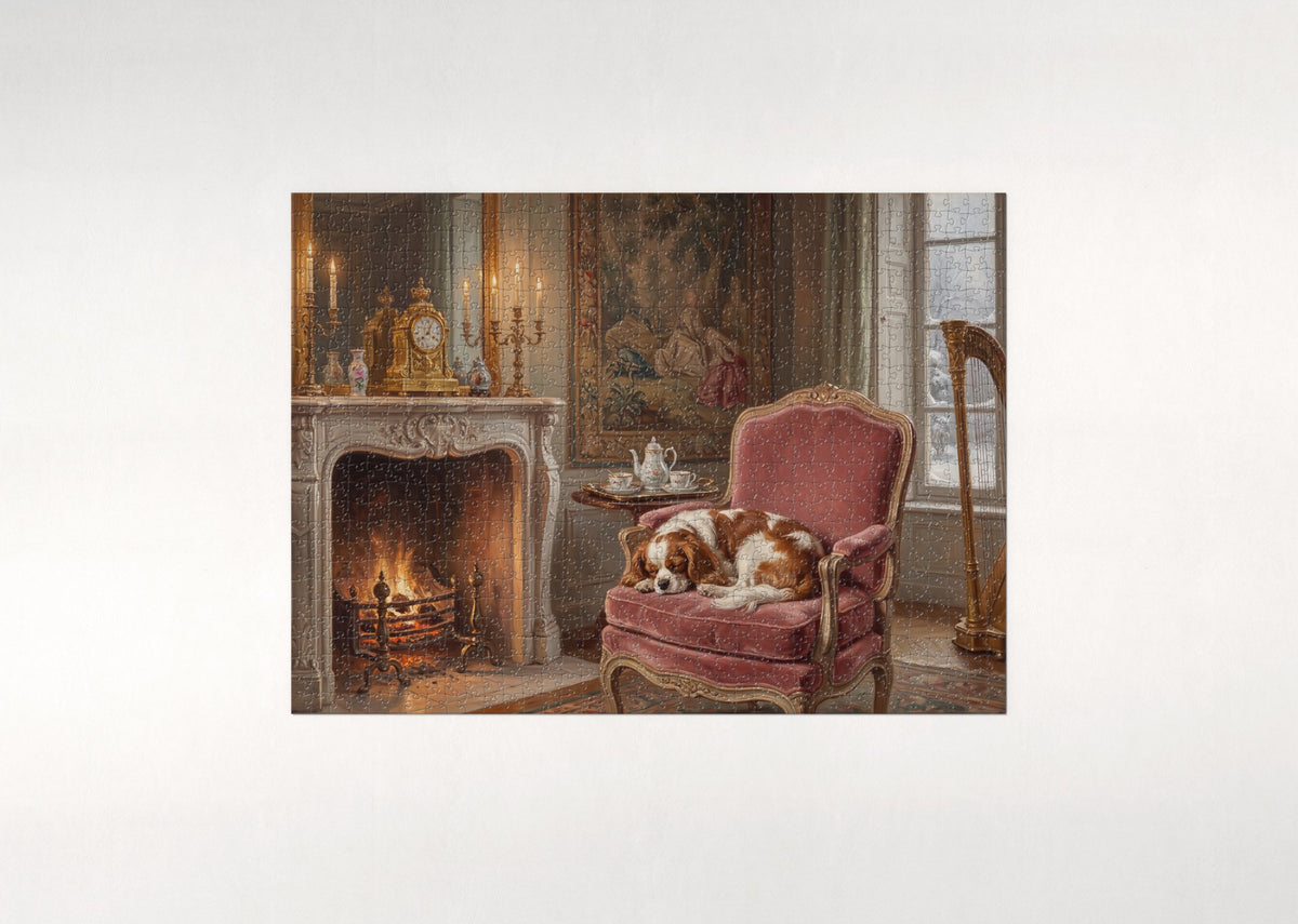 Cavalier in the Velvet Fireside Armchair jigsaw puzzle - flat puzzle