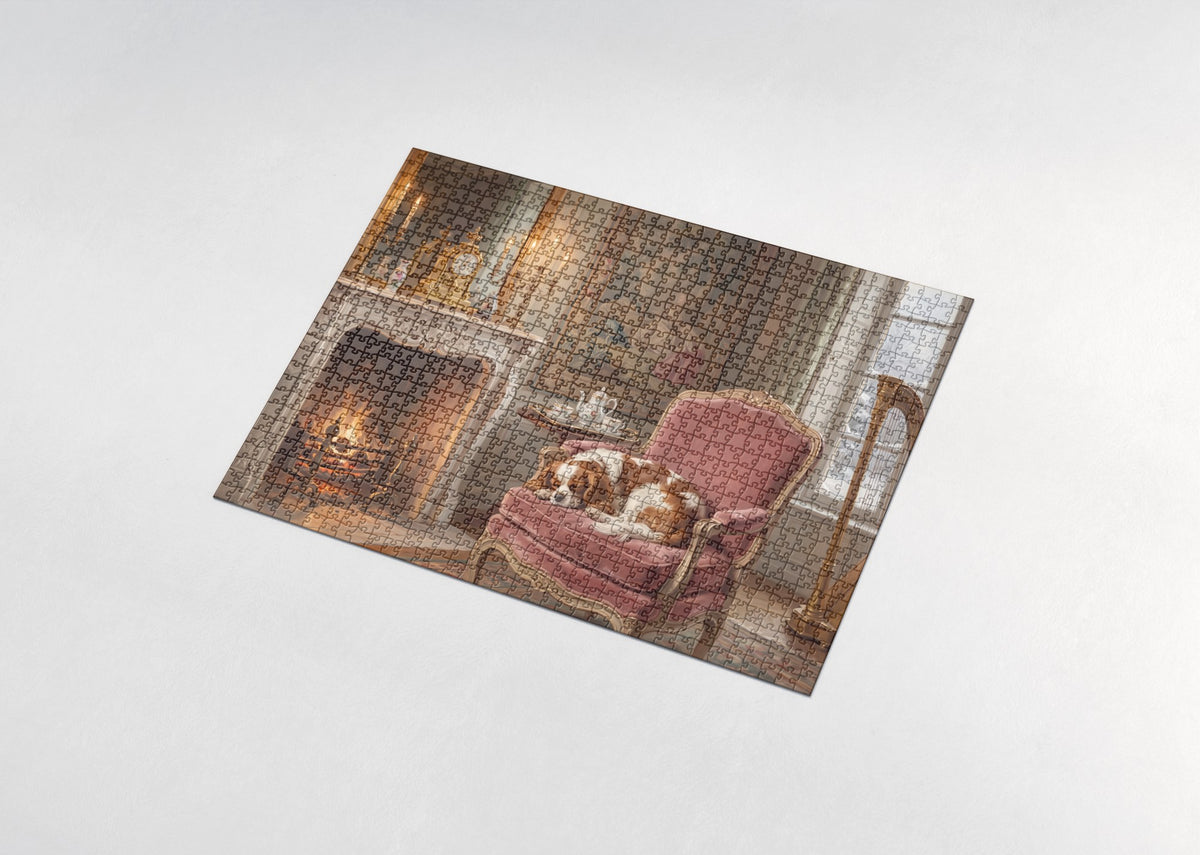 Cavalier in the Velvet Fireside Armchair jigsaw puzzle - assembled puzzle