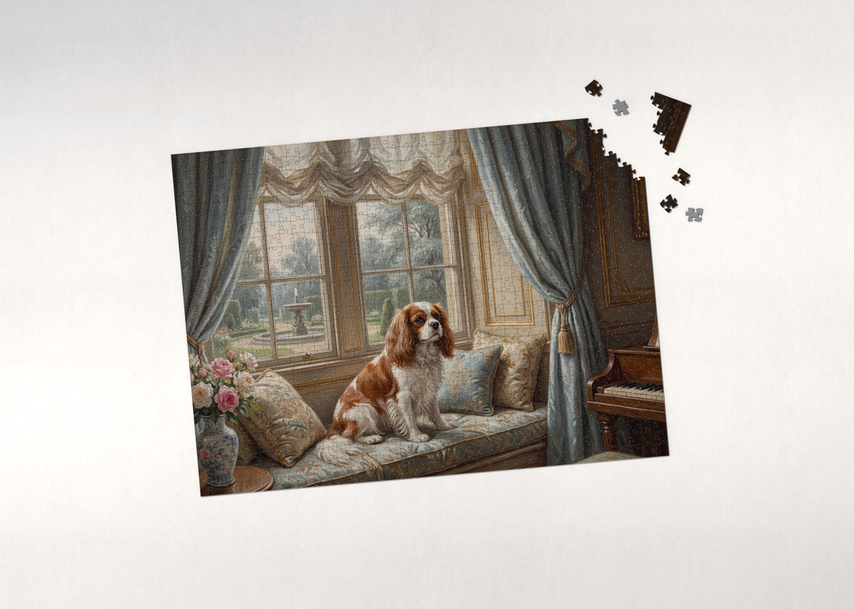 Cavalier on the Manor Window Seat jigsaw puzzle - puzzle with loose pieces