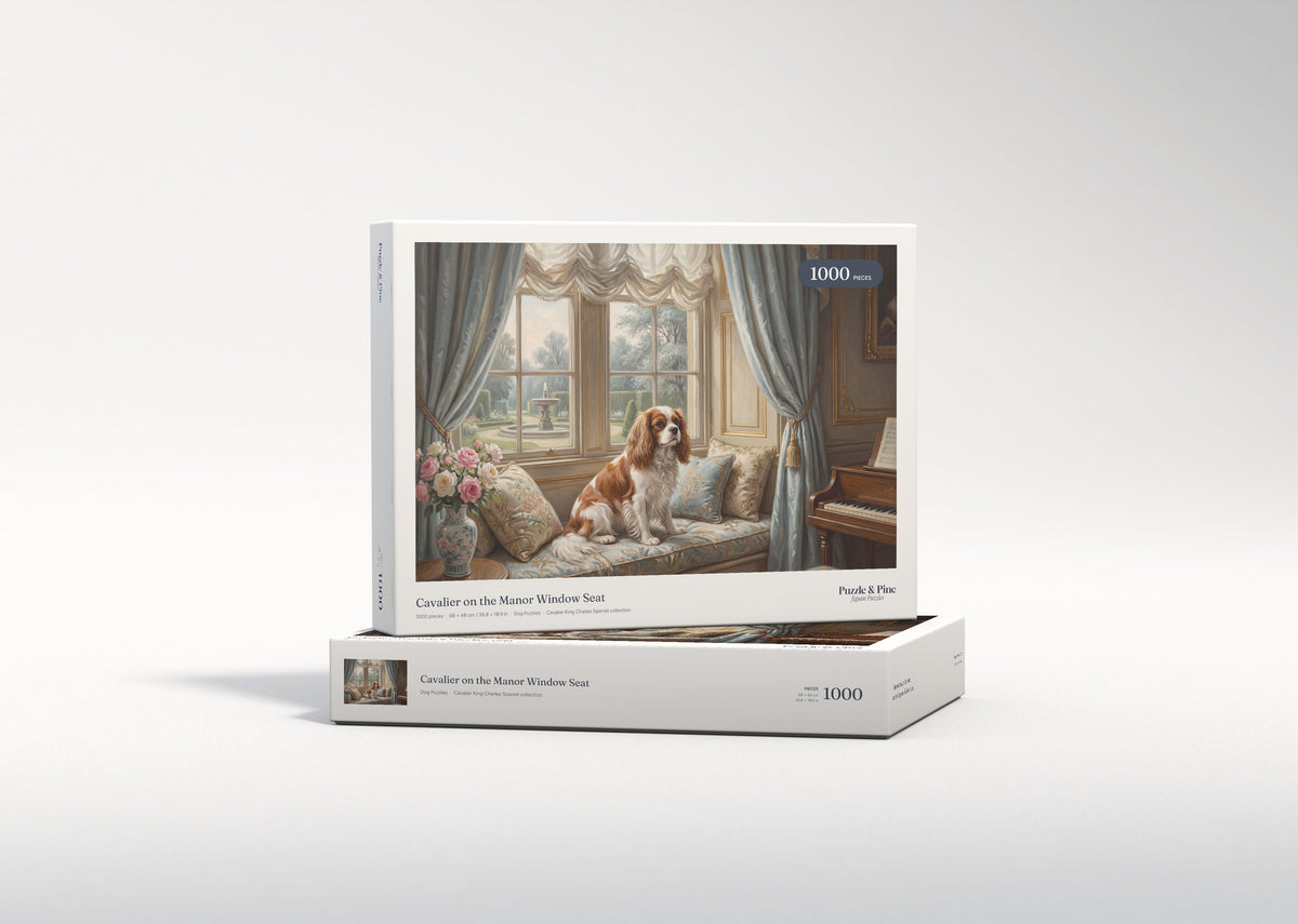 Cavalier on the Manor Window Seat jigsaw puzzle - gift box