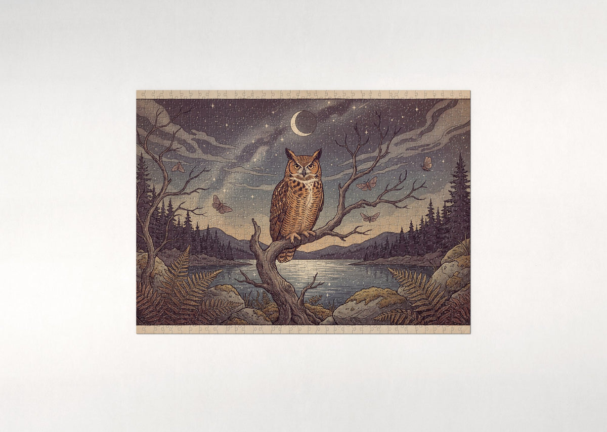 Owl Under the Starry Sky jigsaw puzzle - flat puzzle